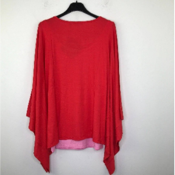 NWT IMAN M/L Top Red/Pink layered Flowy Loose Poncho Style Top with full Tank - Picture 4 of 9